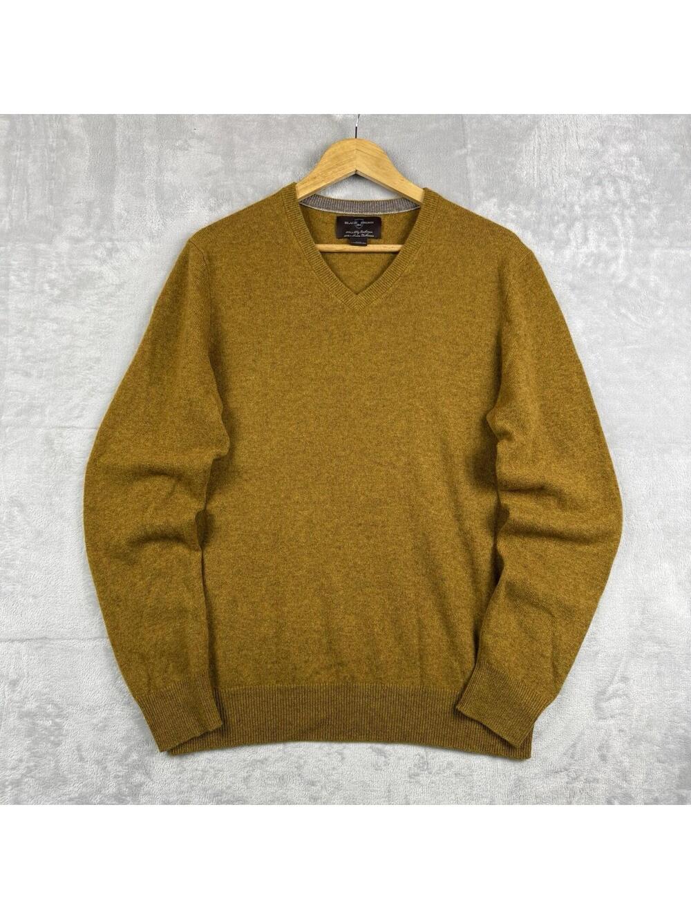 Black Brown 1826 100% Cashmere V-Neck Sweater Mustard Gold Mens M Quiet luxury - Picture 2 of 8